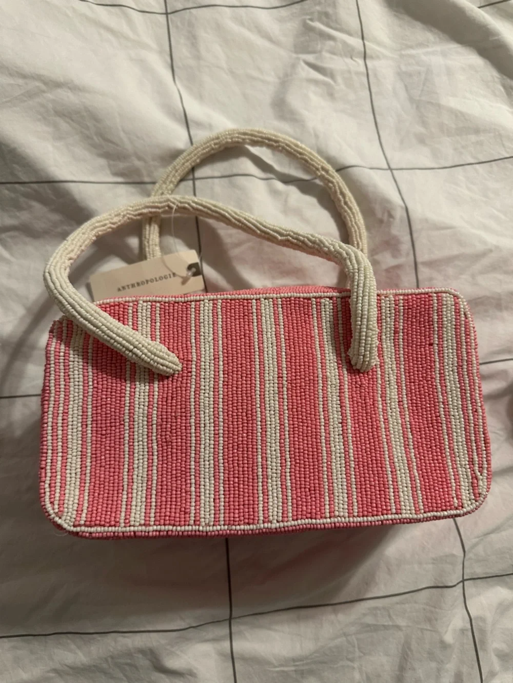 NWT Anthropologie Box-Shaped Bag Pink Stripe - Picture 5 of 6